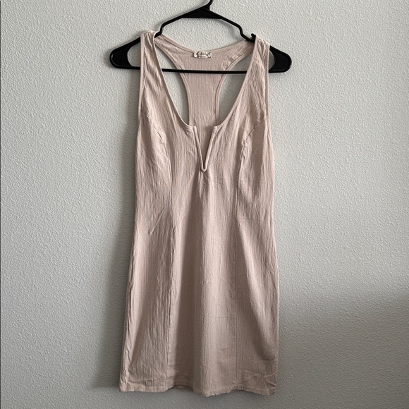 Free People Intimately Ribbed Racerback Mini Dress | Neutral Beige Size Large - Picture 3 of 9
